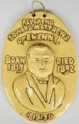 Ewenny pottery oval plaque commemorating the death of 'Reverend Edward Matthews of Ewenny, born