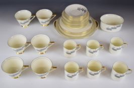Royal Doulton Art Deco tea and coffee ware decorated in the Lido pattern, approximately thirty one