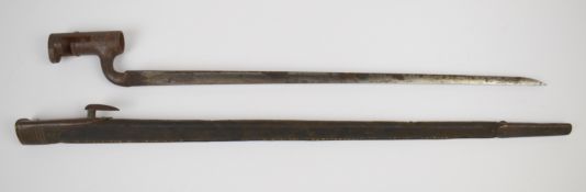 British 1853 pattern socket bayonet with some stamps to ricasso, a 44cm blade and scabbard. PLEASE