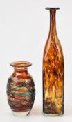 Two Mdina glass vases one with trailed decoration and the other a bottle vase, largest 37cm tall.