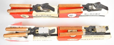 Four pairs of Lee Double Cavity bullet moulds .380, .451, .456 and .457, all in original boxes.