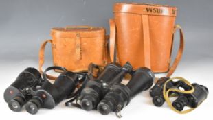 Three pairs of binoculars comprising Air Ministry No. 16181 dated 1944, with leather case, Barr &