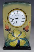 Moorcroft mantel clock decorated in the Hypericum pattern, H15.5cm