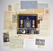 British Army WW1 medal pair named to 48459 Pte S. Davis, Royal Warwickshire Regiment, with cap