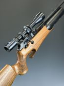 Theoben Rapid Mark II .22 PCP FAC air rifle with chequered semi-pistol grip, raised cheek piece,