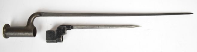 British socket bayonet, to fit a Brown Bess, together with a British spike bayonet. PLEASE NOTE: