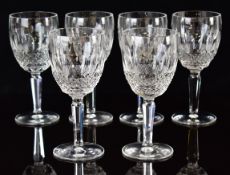 Six Waterford Crystal Colleen cut glass wine glasses, each 17.5cm tall.