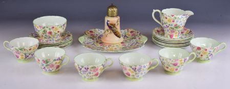 Vintage Shelley teaware decorated in the Countryside pattern, no 3690 to base, approximately