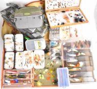 Collection of fly / predator fishing equipment including House of Hardy and Orvis bags, multiple