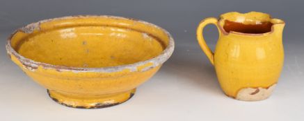 Ewenny Pottery pedestal bowl and small jug (H11.5cm), the bowl incised to the base 'Ewemny Pottery