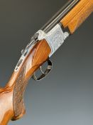 Laurona 12 bore over and under ejector shotgun with engraved locks, underside, trigger guard, top