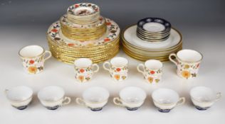 Royal Crown Derby dinner and coffee ware decorated in the Asian Rose pattern, six Limoges plates and