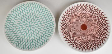 Two Italian Fornasetti Milano retro / mid century modern / Op Art plates decorated in the