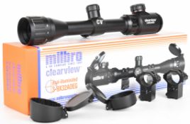 Milbro Clearview dual-illuminated 3-9x32 AOEG air rifle scope, in original box with accessories.