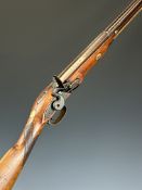 Flintlock sporting gun with engraved lock stamped 'WR', chequered grip, vacant wrist cartouche,