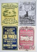 Four gun powder advertising boards 'Pigous & Wilks Dartford Rifle Gunpowder', 'The Walsrode