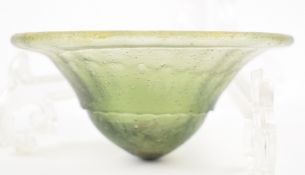 Anglo Saxon or Merovingian glass palm cup with folded rim, circa 7thC AD, 8.7cm in diameter.