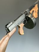 Denix replica American M1 Thompson sub machine gun with rotary drum magazine, wooden stock, pistol