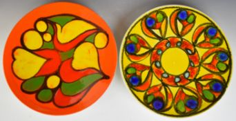 Two Poole Pottery mid century modern chargers, diameter 35cm