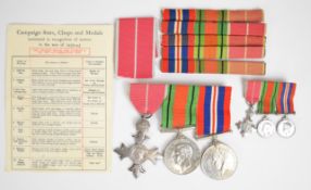 Most Excellent Order of the British Empire MBE award breast badge together with WW2 Defence Medal