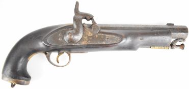Enfield percussion hammer action Sea-Service pistol with lock stamped '1858 Enfield' brass trigger