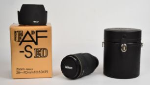 Nikon AF-S ED Nikkor 28-70mm 1:2.8 D (IF) SLR camera lens, with hood, front and rear caps, CL-74