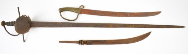 English 17thC style rapier with wire bound wooden grip, bowl guard and 92cm straight blade, a French