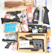 A collection of air rifle, pistol and revolver accessories including Zoraki HP01-02 modular stock,