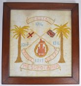 British Army Dorsetshire Regiment WW1 wool work / tapestry with regimental cypher to centre, under