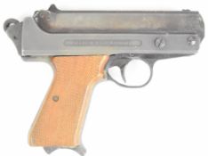 FB Record Jumbo .177 air pistol with shaped wooden grips and adjustable sights, NVSN.
