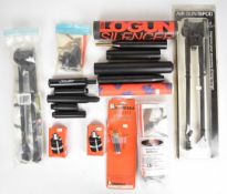 Sixteen air rifle accessories comprising four bi-pods and bi-pod mounts and 12 sound moderators