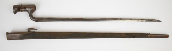 British 1853 pattern socket bayonet with some stamps to ricasso including Reeves, a 44cm blade and