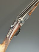 AYA 28 bore side by side shotgun with named and engraved locks, border engraved underside and