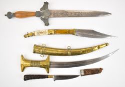 Jambiya dagger with horn or similar grip, 29cm single edged curved blade and scabbard together