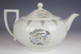Eric Ravilious for Wedgwood teapot decorated in the Travel pattern, H14.5cm