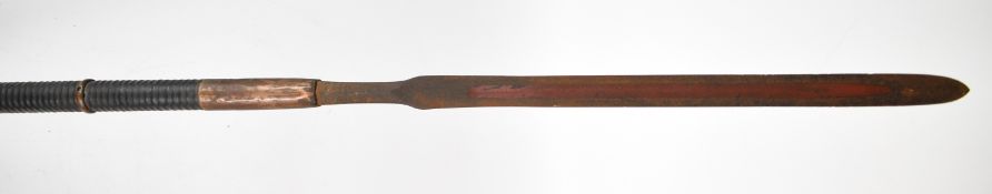 Japanese style Yari polearm with 39cm blade, copper collar, ribbed section and wooden shaft, overall