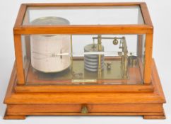J.F Hunt, Hull oak cased barograph, the oak case with bevelled glass and chart drawer below, overall