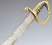 French briquet style short sword with all brass hilt and 64cm single edged curved falchion blade.