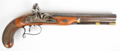 J M Burnie of Berwick 32 bore flintlock duelling pistol with named and engraved lock, engraved