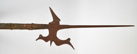 German style Halbero polearm with long needle point blade, hooks and studded shaft, overall length