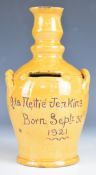 Edwin Jenkins for Ewenny Pottery twin handled money box with inscription 'Ida Nettie Jenkins, Born