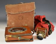 19th or early 20th century mahogany plate camera with Busch rapid symmetrical f8 lens, Thornton