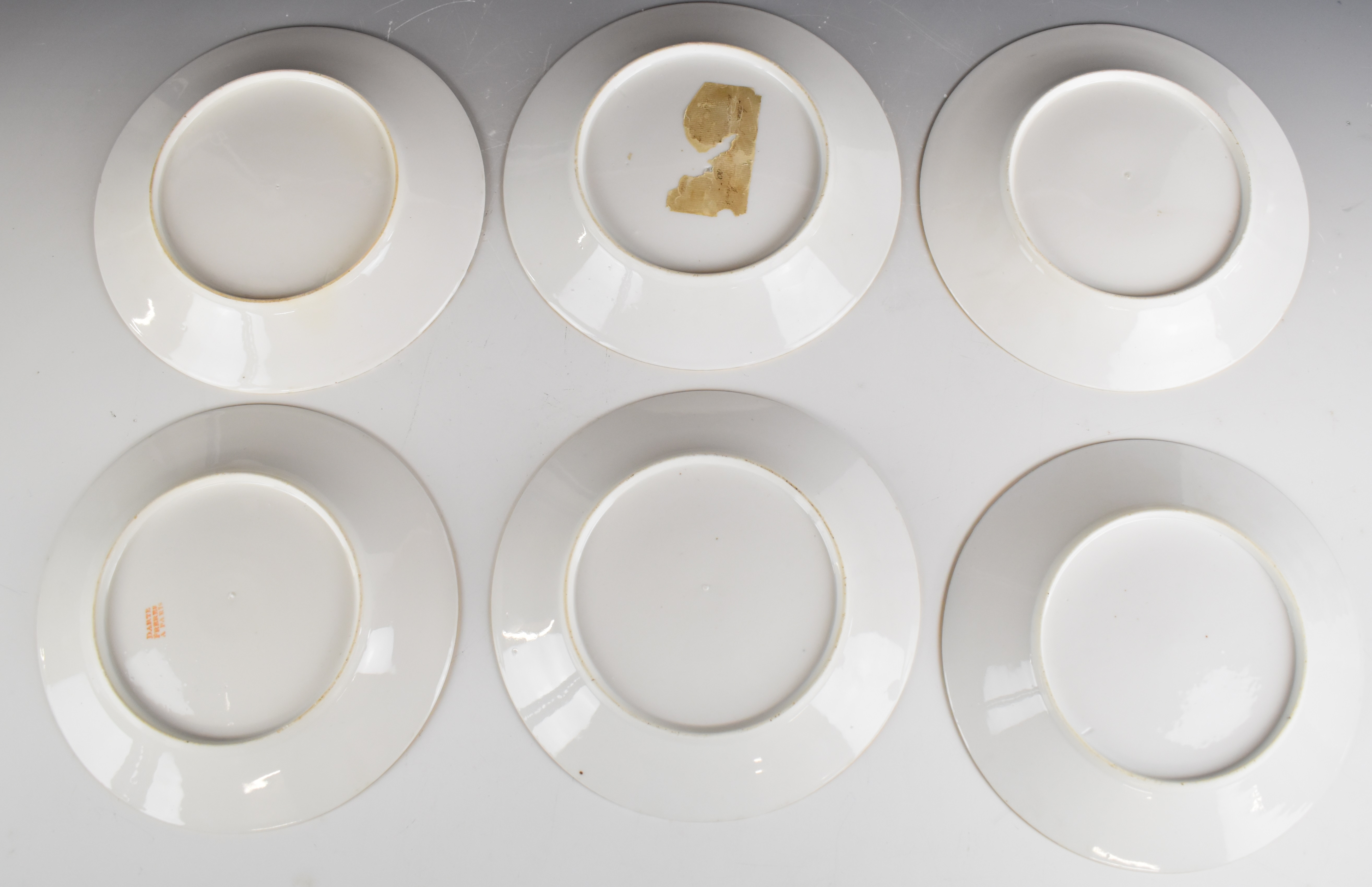 Darte Frères À Paris six 19thC gilded dinner plates, probably from a named service, torn paper label - Image 2 of 4