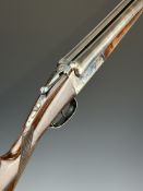 AYA Yeoman 12 bore side by side shotgun with chequered grip and forend, double trigger and named