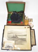 Royal Navy interest collection of ephemera including wool cap by Imper, lapel / pin badges,