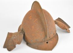 Cabasset 17thC style helmet with high comb, ear protection and rope twist rim