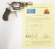 Deactivated British Bulldog .32 six-shot double-action revolver with chequered wooden grips and 2.