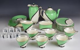 Royal Doulton Art Deco tea set decorated in the De Luxe pattern, approximately thirty two pieces,