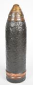 WW1 inert artillery shell with fuse cone, dated 1915