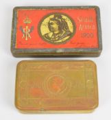 Boer War Queen Victoria chocolate tin together with a WW1 Princess Mary Christmas tin